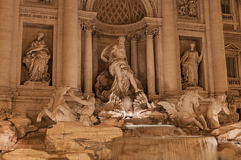 Sepia toned Trevi Fountain Rome Italy night view