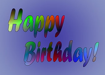 Happy Birthday Text with Rainbow Gradient on Purple Background