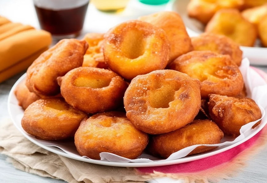 Golden Fried Dough Holes on White Plate
