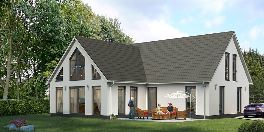 Modern White Villa with Dark Roof and Garden