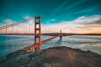 Golden Gate Bridge Sunset View San Francisco Skyline