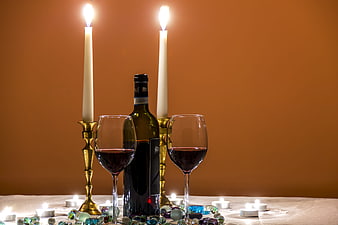 Romantic Red Wine and Candlelight Still Life
