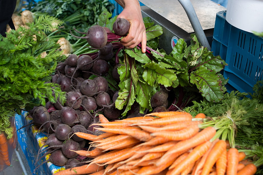 Fresh Beets and Carrots at Farmers Market