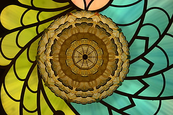 Ornate stained glass ceiling with intricate geometric patterns