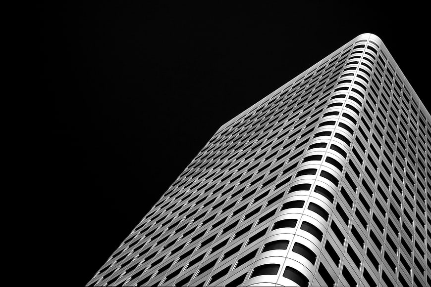 Black and white skyscraper architecture with copyspace