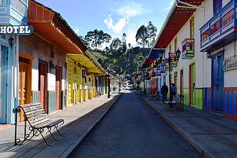 Colorful Colonial Street In Salento, Quindio, Colombia