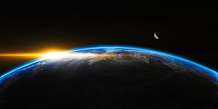 Earth Sunrise from Space with Crescent Moon