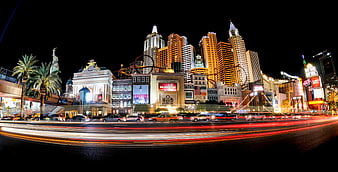 Long Exposure Las Vegas Strip Night Skyline with Light Trails