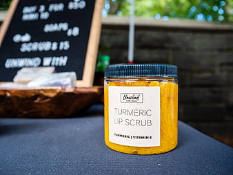 Turmeric Lip Scrub in Glass Jar at Market Stall