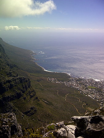 Aerial View of Cape Town Coastline and Mountain Slopes