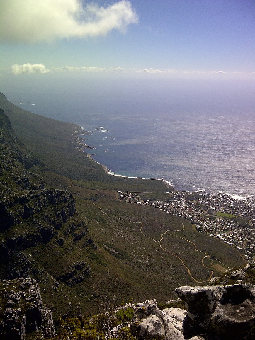 Aerial View of Cape Town Coastline and Mountain Slopes