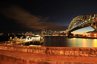 Sydney Harbour Bridge and Opera House Night Skyline