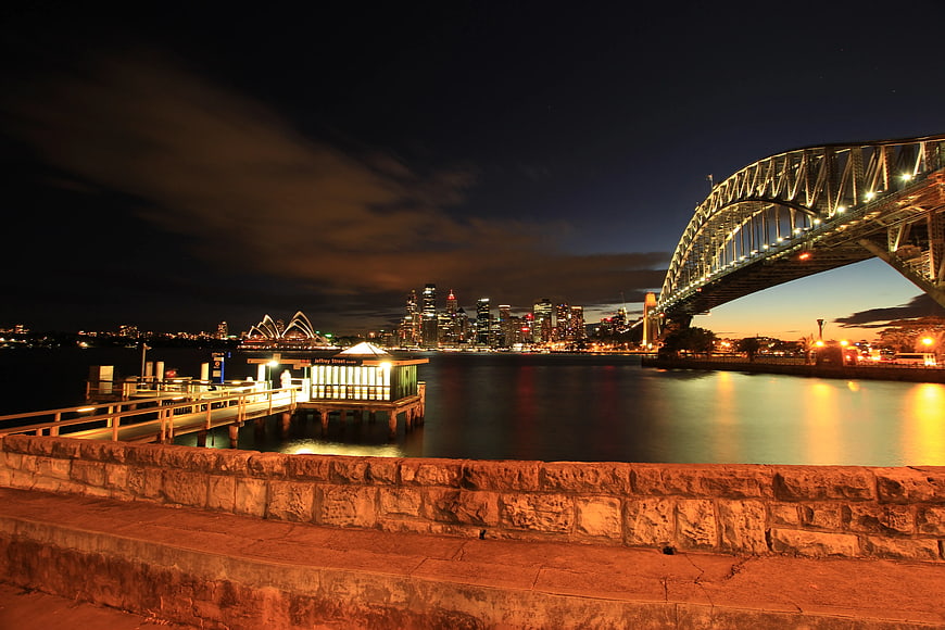 Sydney Harbour Bridge and Opera House Night Skyline
