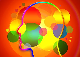 Abstract colorful human head silhouette with bokeh circles