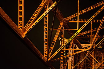 Abstract Steel Lattice Structure of Tower at Night