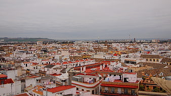 Panoramic View of White Spanish Town Rooftops