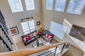 High Angle View of Modern Living Room with Leather Furniture