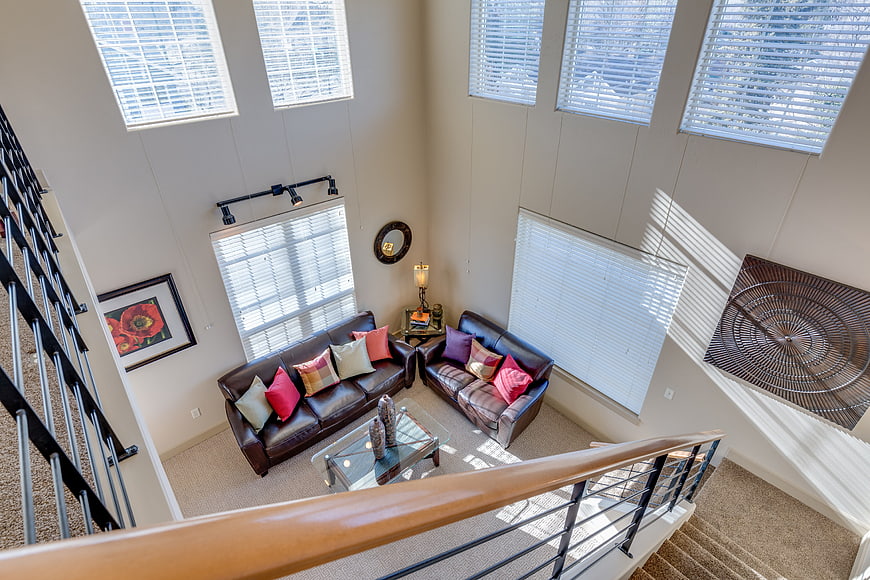 High Angle View of Modern Living Room with Leather Furniture