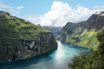 Norwegian Fjord Landscape With Turquoise Water And Green Mountains