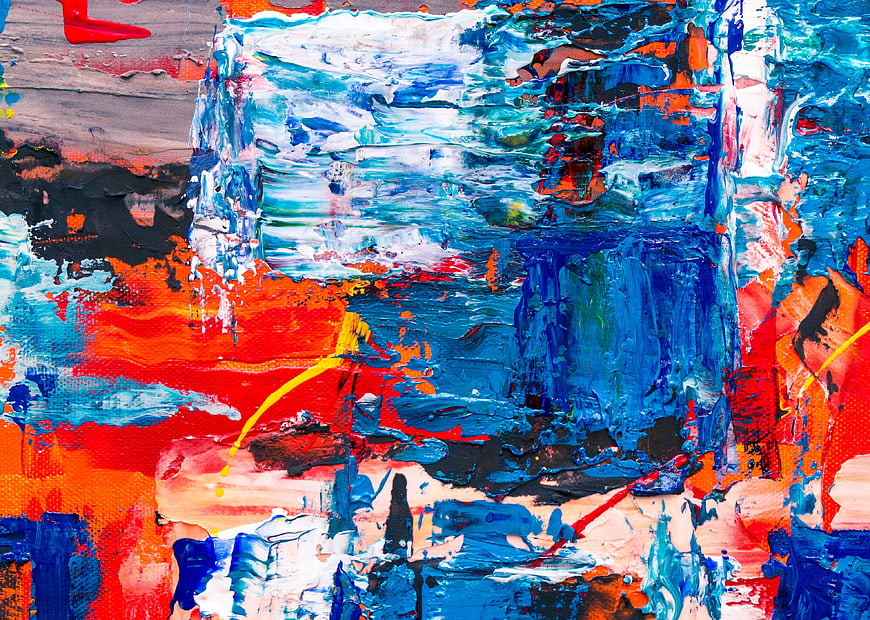 Vibrant Abstract Acrylic Painting with Thick Blue and Orange Brushstrokes