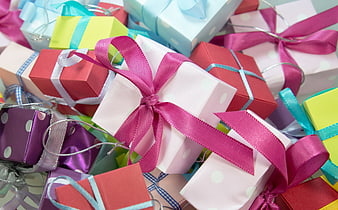 Colorful Gift Boxes With Ribbons And Bows