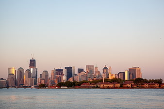 Boston Skyline at Sunset Over Water