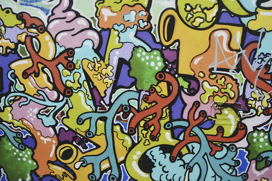 Colorful abstract graffiti art with vibrant street style patterns