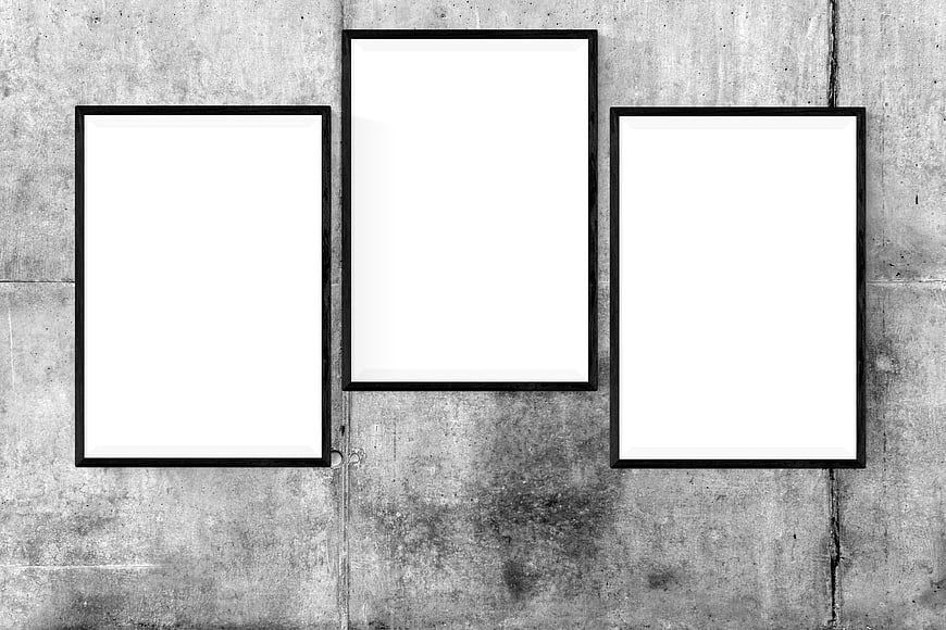 Three Black Picture Frames on Concrete Wall Mockup
