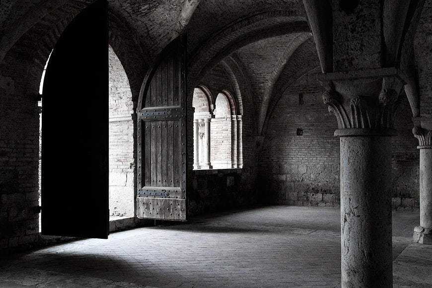 Dark Stone Interior of Ancient Medieval Fortress