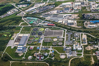 Aerial View of Wastewater Treatment Plant in Kielce, Poland
