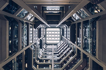 Symmetrical View of Modern Octagonal Skyscraper Atrium