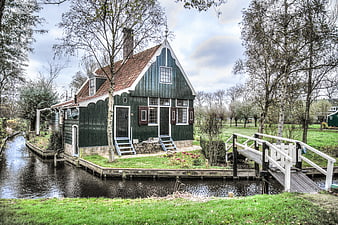 Traditional Dutch House on Canal in Zaanse Schans