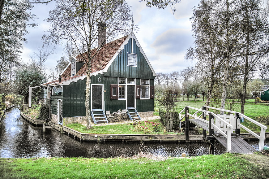 Traditional Dutch House on Canal in Zaanse Schans