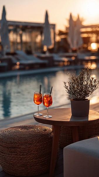 Refreshing Sunset Cocktails by the Poolside