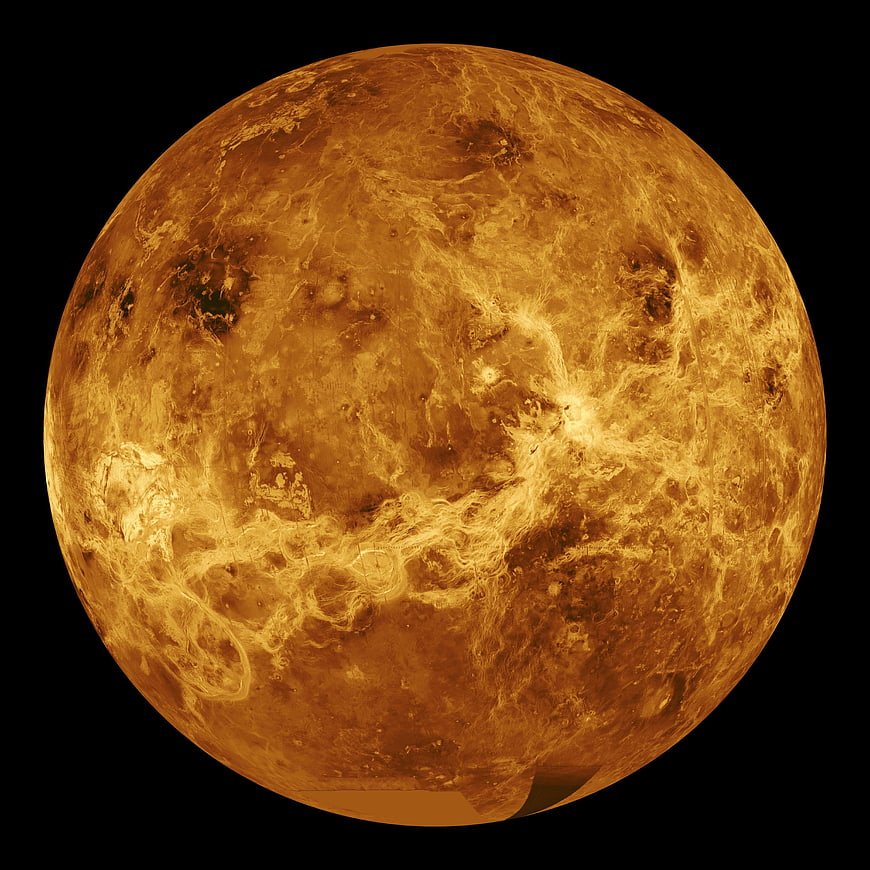 Venus Surface Map with Golden Atmosphere and Clouds
