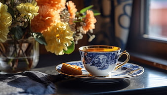 Elegant Blue and White Tea Cup with Flowers