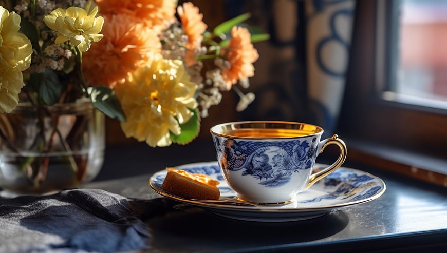 Elegant Blue and White Tea Cup with Flowers