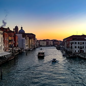 Venice Grand Canal Sunset with Boats and Architecture