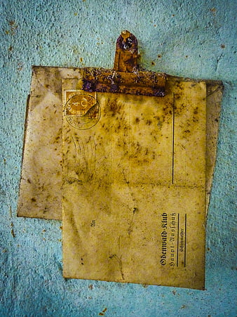 Vintage Rusty Clipboard with Old Stained Envelope