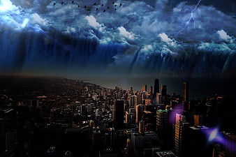 Dramatic Storm Clouds Over Chicago Skyline at Dusk