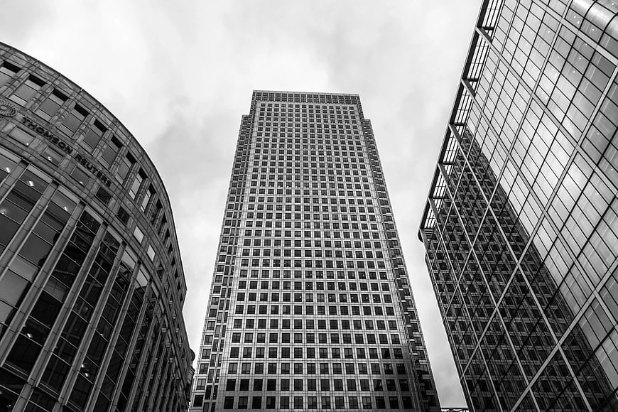 Black and White Skyscrapers Looking Up