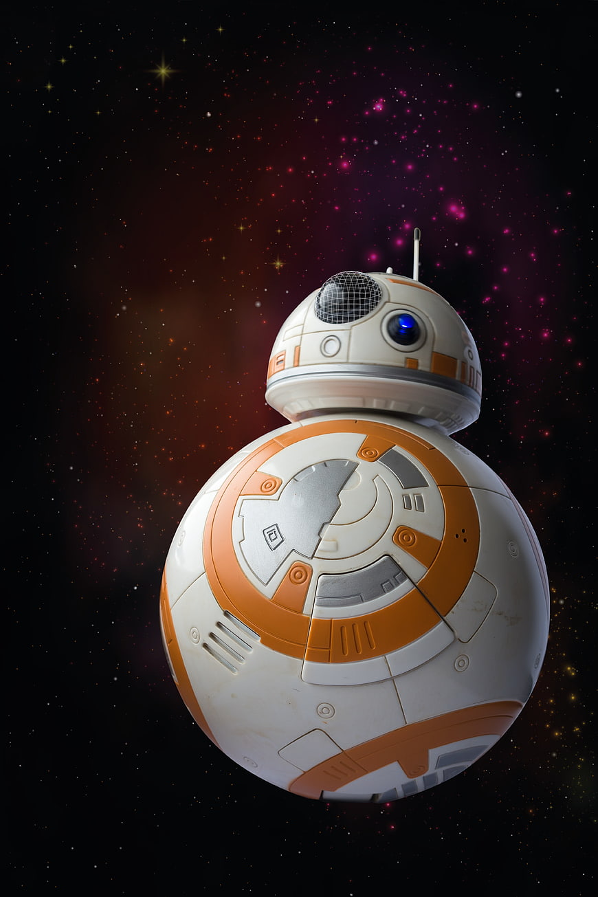 BB-8 Star Wars Droid Model Against Cosmic Nebula Background