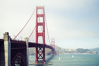 Golden Gate Bridge in San Francisco with Sailboats