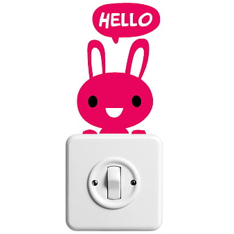 Cute Pink Rabbit Sticker on Light Switch Saying Hello