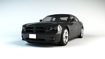Black Dodge Charger 3D Render on White Background