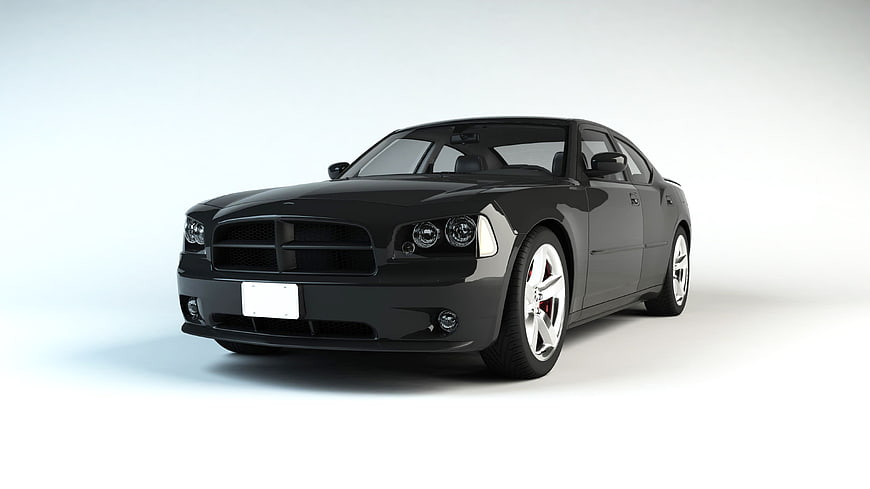 Black Dodge Charger 3D Render on White Background