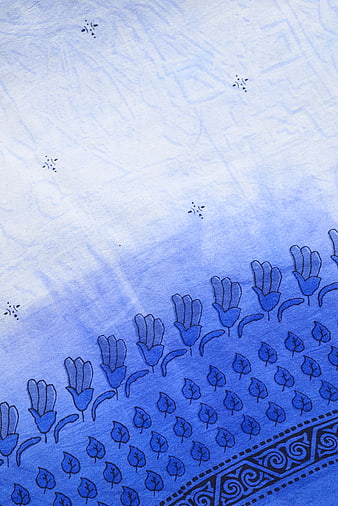 Blue and White Hand-Printed Textile Fabric Pattern