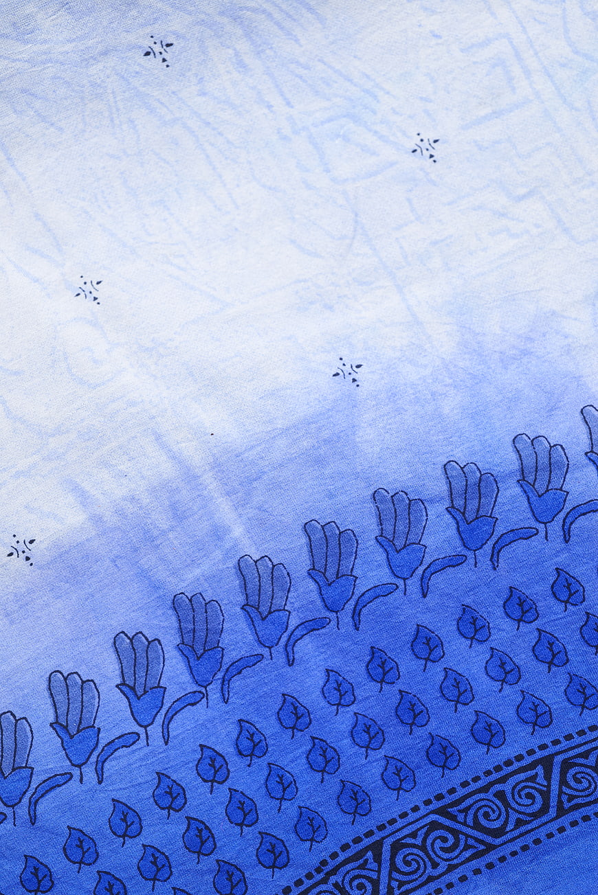 Blue and White Hand-Printed Textile Fabric Pattern