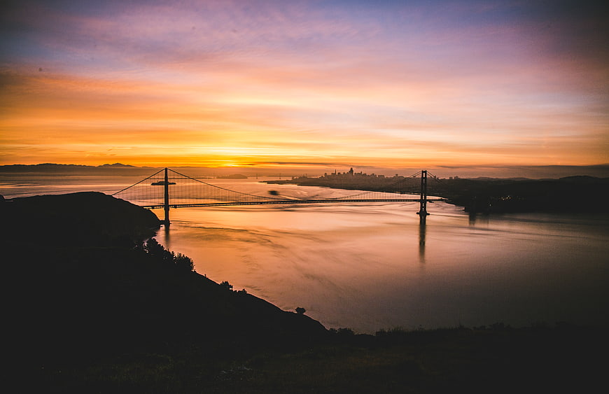 Golden Gate Bridge Sunrise Silhouette Over San Francisco Bay