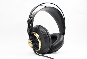Black and Gold Retro Studio Headphones on White Background